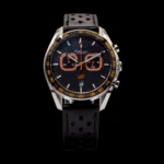 Zeitfahrene watch in Night Fall Black with orange accents on the dial